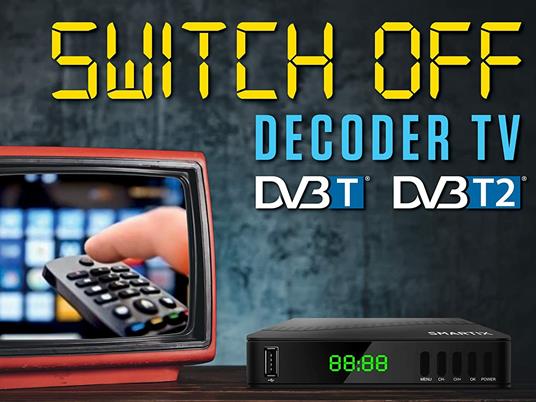 Decoder TV DVB-T2 Atlantis SMARTIX DH17 Decoder Digitale Terrestre DVB T2  HEVC H.265 mpeg2/mpeg4 H264 Media Player Porta USB. HDMI e SCART  Telecomando Learning, Main 10 - Atlantis - TV e Home