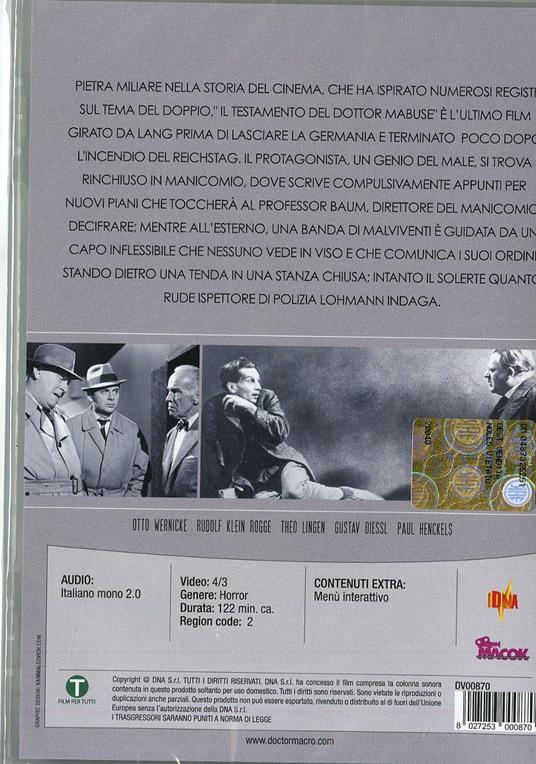 Il testamento del dottor Mabuse di Fritz Lang - DVD - 2
