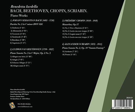 Musica per pianoforte - CD Audio di Johann Sebastian Bach,Ludwig van Beethoven,Frederic Chopin,Alexander Scriabin,Benedetta Iardella - 2