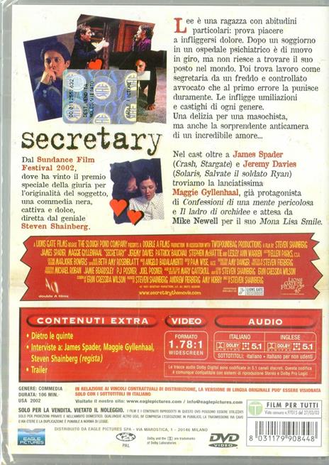Secretary di Steven Shainberg - DVD - 2