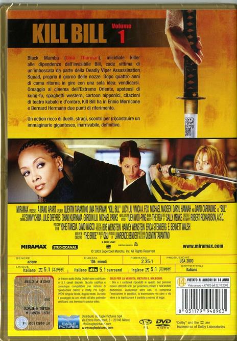 Kill Bill. Vol. 1 (DVD) - DVD - Film di Quentin Tarantino Avventura | IBS