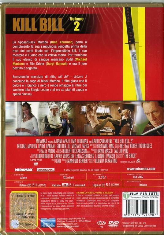 Kill Bill. Vol. 2 (DVD) di Quentin Tarantino - DVD - 2