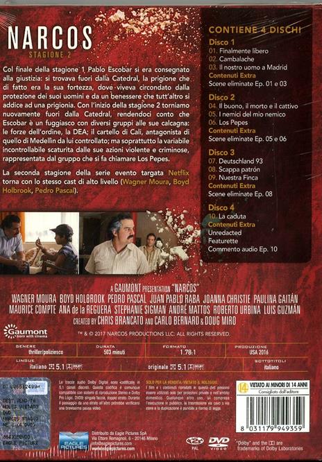 Narcos. Stagione 2. Special Edition. Serie TV ita (DVD) di Andrés Baiz,Fernando Coimbra,Guillermo Navarro,José Padilha - DVD - 12
