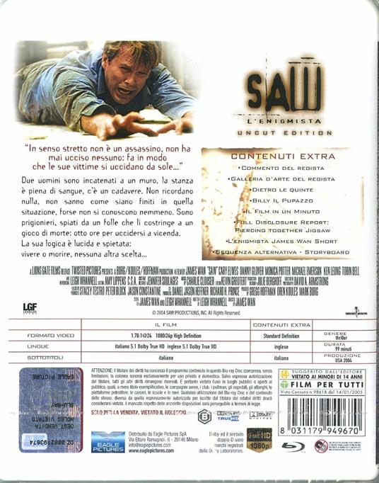 Saw. L'enigmista. Uncut. Special Edition (Blu-ray) di James Wan,Darren Lynn Bousman - Blu-ray - 2
