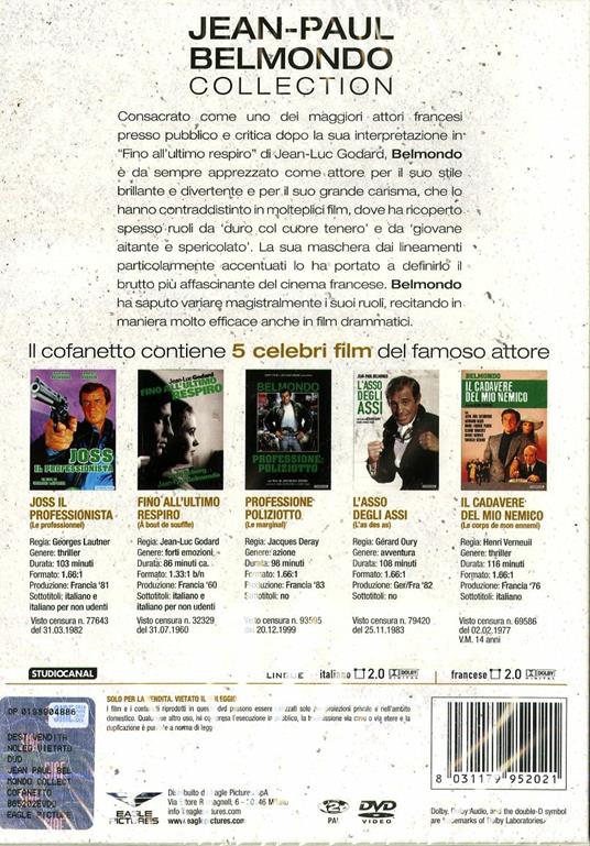 Cofanetto Jean-Paul Belmondo (5 DVD) di Jacques Deray,Jean-Luc Godard,Gérard Oury,Georges Lautner,Henri Verneuil - 2