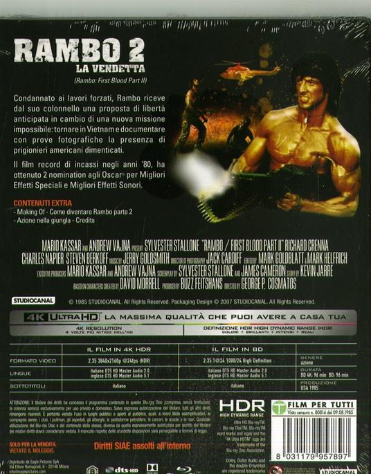 Rambo 2. La vendetta (Blu-ray + Blu-ray 4K Ultra HD) - Blu-ray + Blu-ray  Ultra HD 4K - Film di George P. Cosmatos Avventura