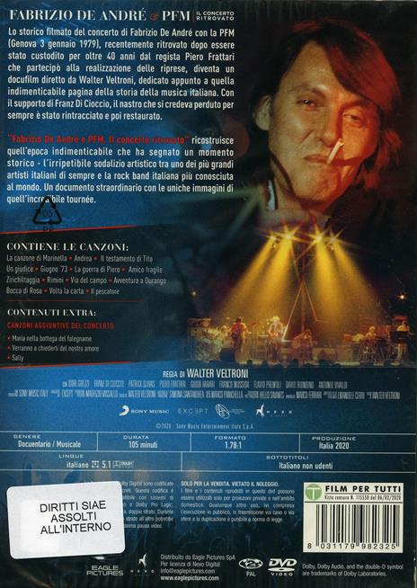 Fabrizio De Andrè & PFM. Il concerto ritrovato (DVD) - DVD - Film di Walter  Veltroni Documentario | IBS