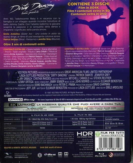 Dirty Dancing (DVD + Blu-ray + Blu-ray Ultra HD 4K) - DVD + Blu-ray + Blu- ray Ultra HD 4K - Film di Emile Ardolino Commedia | IBS