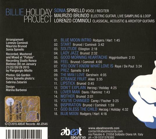 Billie Holiday Project - CD Audio di Maurizio Brunod,Sonia Spinello,Lorenzo Cominoli - 2