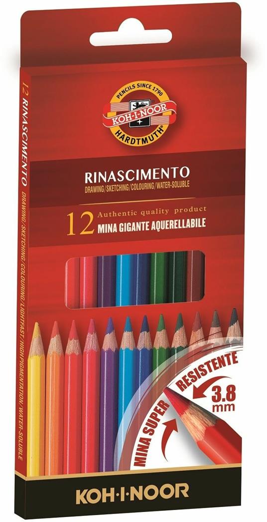 Pastelli acquarellabili Mondeluz Koh-I-Noor con mina gigante 3,8 mm.  Confezione 12 matite colorate - Koh-I-Noor - Cartoleria e scuola | IBS