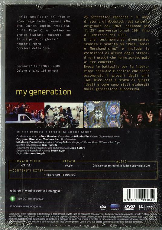 My Generation - DVD - Film di Barbara Kopple , Thomas Haneke Documentario |  IBS
