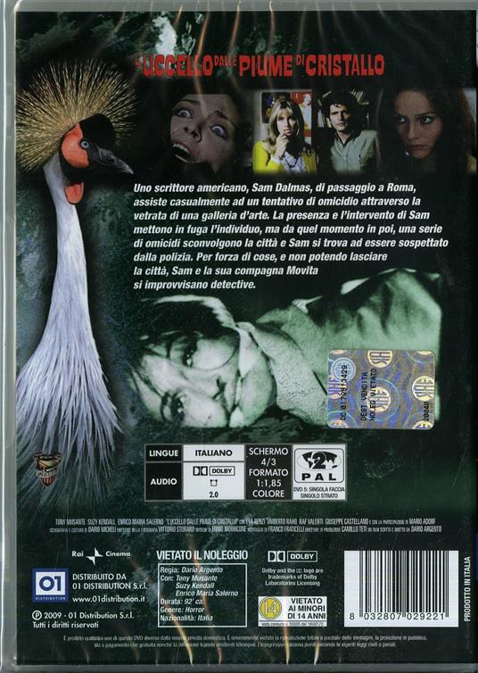 L' uccello dalle piume di cristallo - DVD - Film di Dario Argento Giallo |  IBS