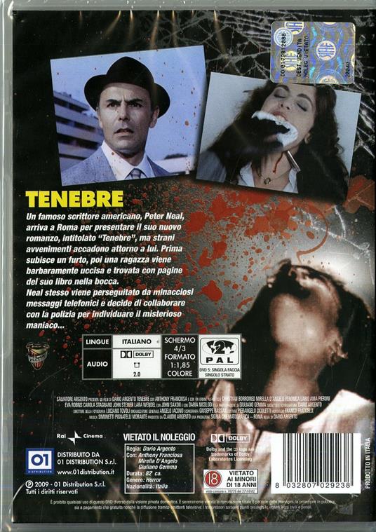 Tenebre - DVD - Film di Dario Argento Giallo | IBS