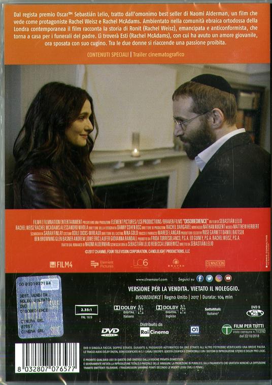 Disobedience (DVD) - DVD - Film di Sebastián Lelio Drammatico | IBS