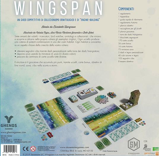 Wingspan. Seconda edizione. Gioco da tavolo - Ghenos Games - Giochi di  ruolo e strategia - Giocattoli | IBS