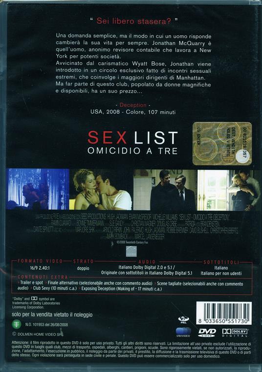 Sex List. Omicidio a tre di Marcel Langenegger - DVD - 2
