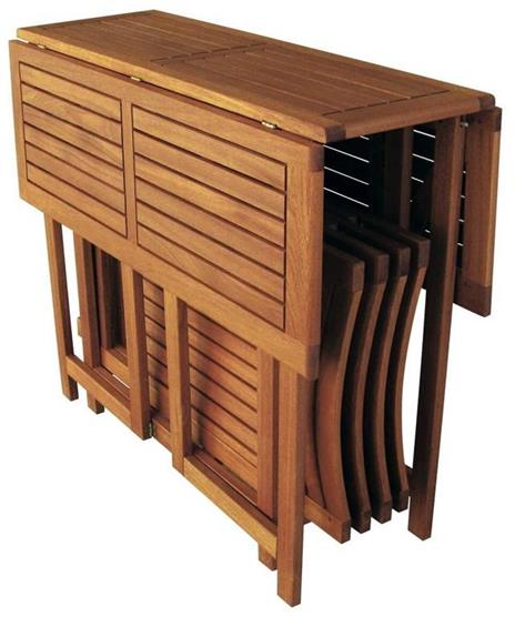 INSULA - set tavolo da giardino pieghevole salvaspazio completo di 4 sedie  in legno massiccio di acacia - Milani Home - Idee regalo | IBS