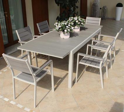 TRIUMPHUS - set tavolo da giardino allungabile 180/240x100 compreso di 8 poltrone in alluminio e polywood