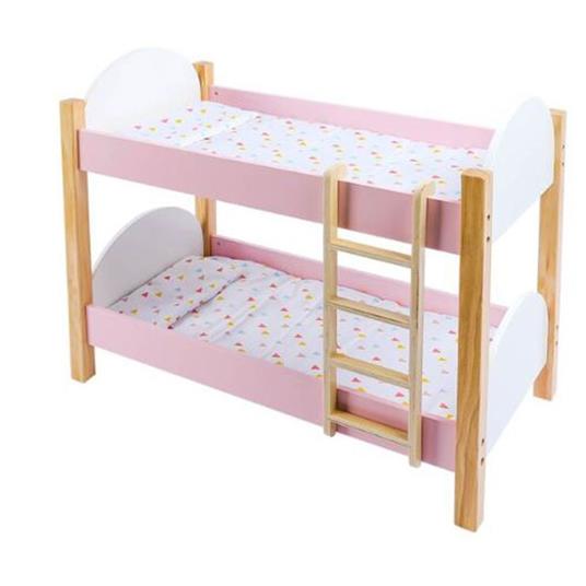 Letto A Castello Per Bambole In Legno Bianco E Rosa Itn 21239 - 2