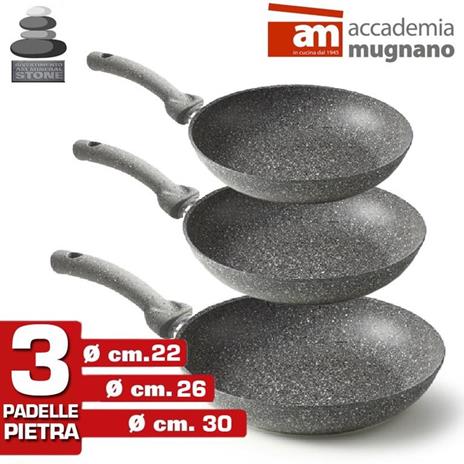 Set 3 Padelle In Pietra Antiaderenti Mineral Stone Accademia Mugnano Cm  22-26-30 - Accademia Mugnano - Idee regalo