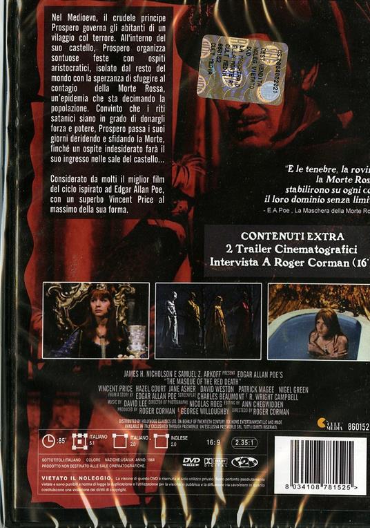 La Maschera Della Morte Rossa (DVD) - DVD - Film di Roger Corman Fantastico  | IBS