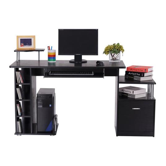 HomCom Scrivania per Computer Moderna Tavolo da Ufficio Porta PC con  Ripiani Tastiera Scorrevole 152 x 60 x 88cm Nero