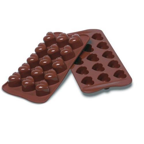 Stampo Monamour Nr. 15 Cuori mm 30 X 22 H 25 mm per Cioccolato e Ghiaccio Marrone - 2