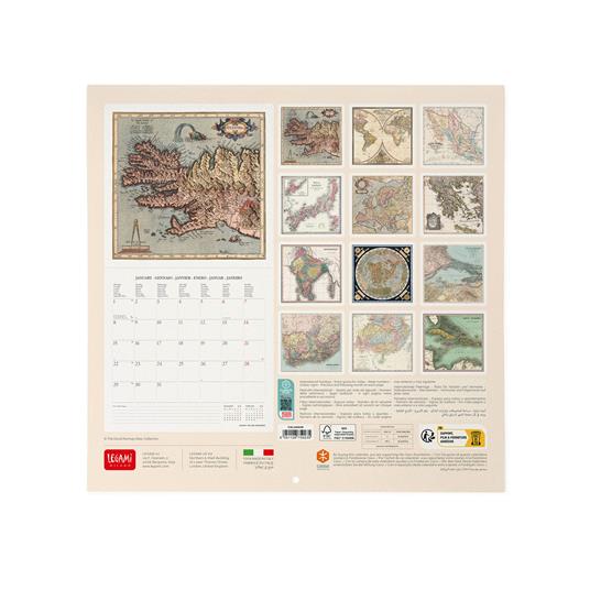 Calendario 2024, da parete, carta non patinata - 30 x 29 cm VINTAGE MAPS -  Legami - Cartoleria e scuola