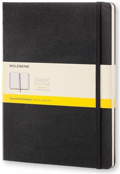 Taccuino Moleskine XL a quadretti copertina rigida nero. Black