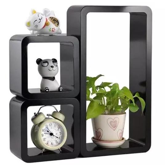 3 Mensole Da Parete Moderne Design Cubo Rettangolo Mensola Scaffale Legno  Nero - ND - Idee regalo