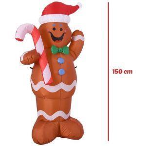 Gonfiabile Omino Marzapane Natale 150Cm Luci Led Decorazioni Natalizie Esterno - 5