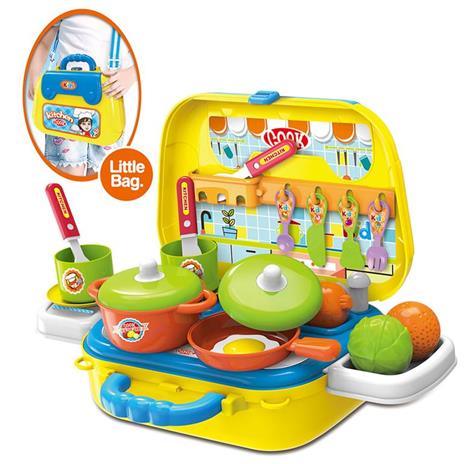 Valigetta Cucina Giocattolo Bambini con Fornello 20 Accessori Gioco e Tracolla