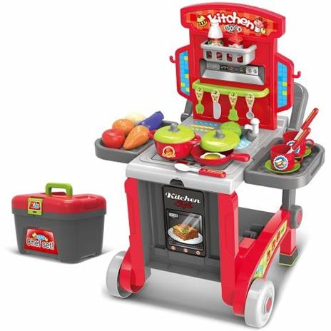 Cucina Giocattolo Bambini 3In1 Richiudibile In Trolley E Carrello 29  Accessori