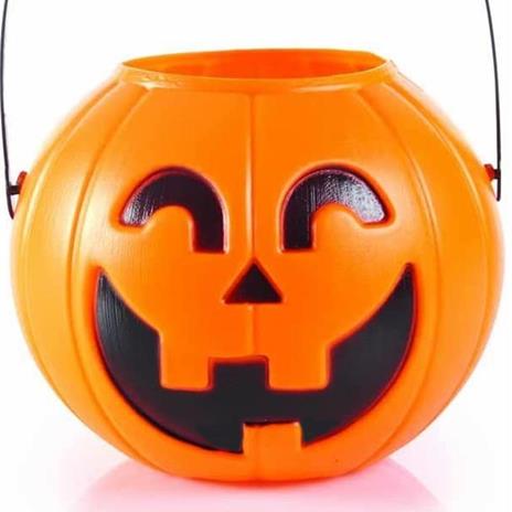 Cestino Dolci Zucca Halloween Dolcetto o Scherzetto 18cm con Manico in Plastica - 2