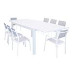 DEXTER - set tavolo 160/240x90 struttura e piano in alluminio compreso di 8 sedute
