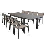 DEXTER - set tavolo 200/300x100 struttura e piano in alluminio compreso di 10 sedute