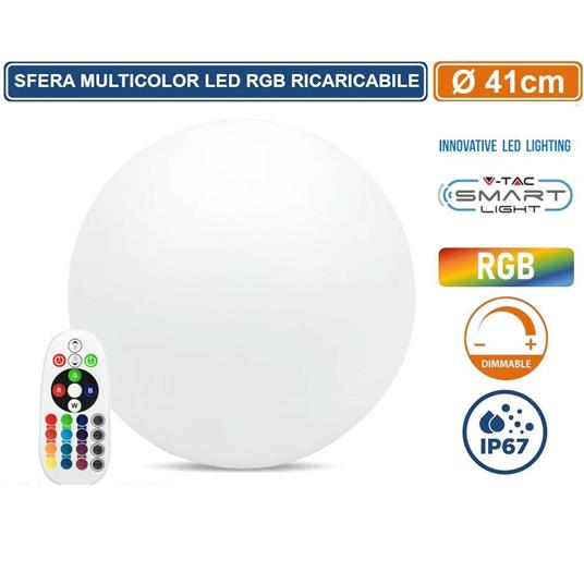 SFERA LUMINOSA 41CM MULTICOLOR LED RGB 3W RICARICABILE TELECOMANDO IP67 VT-7807