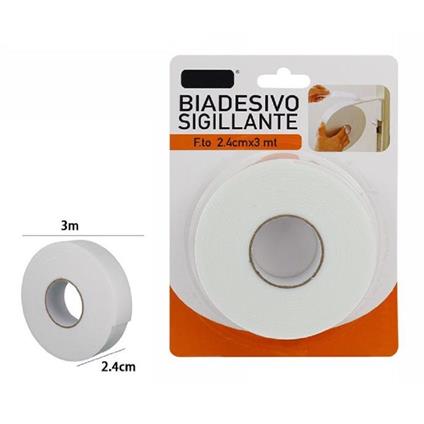 Rotolo Nastro Biadesivo Sigillante Bianco 2,4 Cm X 3 Metri Sigilla Ripara 69827