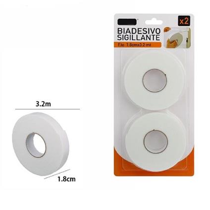 Set 2 Pz Rotolo Nastro Biadesivo Sigillante Bianco 1.8 Cm X 3.2 Mt Sigilla 69829