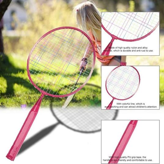 Set Racchetta Badminton Palla Leghe Nylon Per Bambini Giocattoli All'Aperto Rosa - 4