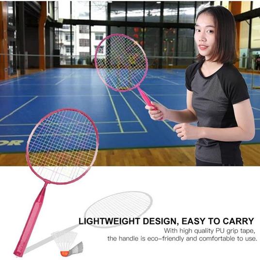 Set Racchetta Badminton Palla Leghe Nylon Per Bambini Giocattoli All'Aperto Rosa - 5
