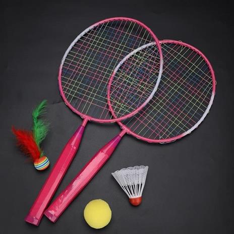 Set Racchetta Badminton Palla Leghe Nylon Per Bambini Giocattoli All'Aperto Rosa - 6