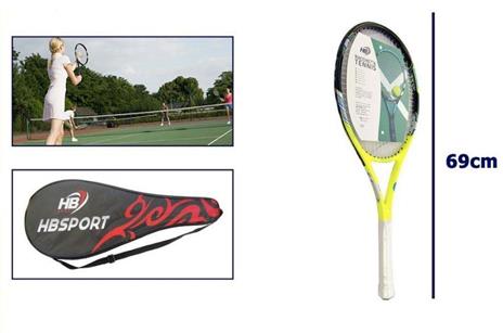 Racchetta Tennis 69Cm Gialla Bianca Resistente Allenamento Borsa Trasporto 06038