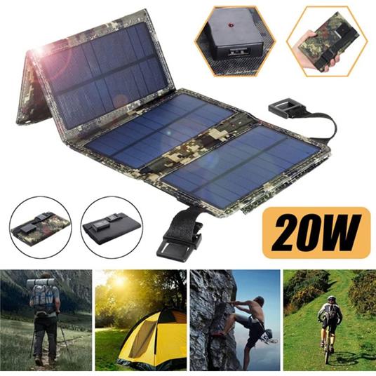 Pannello Solare Pieghevole 20W Caricabatterie Telefono Campeggio Trekking  Usb 5V - TrAdE Shop Traesio - Casa e Cucina | IBS