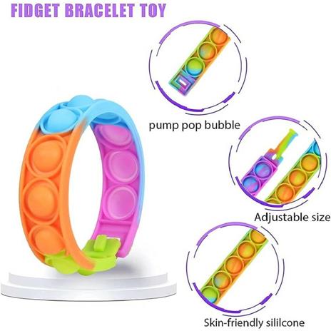 6 Braccialetti Antistress Arcobaleno Bolle Aria In Silicone Gioco Bambini Adulti - 6