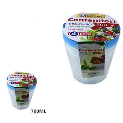 Set 4 Pezzi Contenitori Multiuso Tondo Con Coperchio In Plastica 700 Ml Cucina