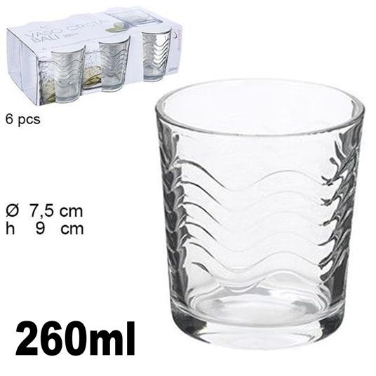 Set 6 Bicchieri Trasparenti 260Ml In Vetro Da Tavola Acqua Bevanda Effetto  Onde - TrAdE Shop Traesio - Idee regalo | IBS