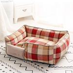 Letto Per Cani Traspirante Cotone Lavabile Divano Tg.S 45X35Cm Griglia Rossa