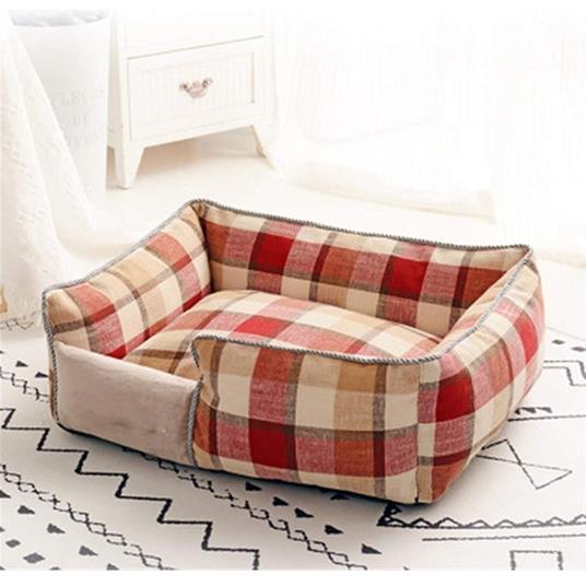 Letto Per Cani Traspirante Cotone Lavabile Divano Tg.Xl 76 X 71 Cm Griglia Rossa