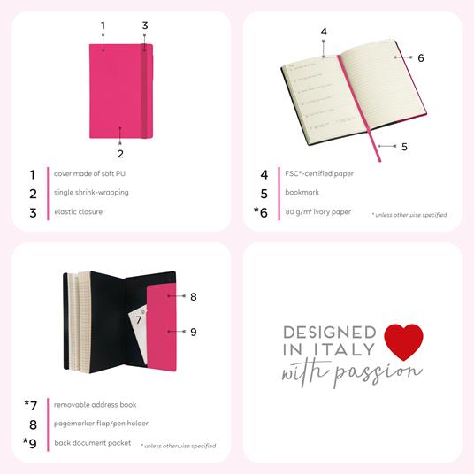 Agenda settimanale Legami 2024-2025, 18 mesi, Small Weekly Diary con Notebook - Black Diamond - 9,5 x 13,5 cm - 6